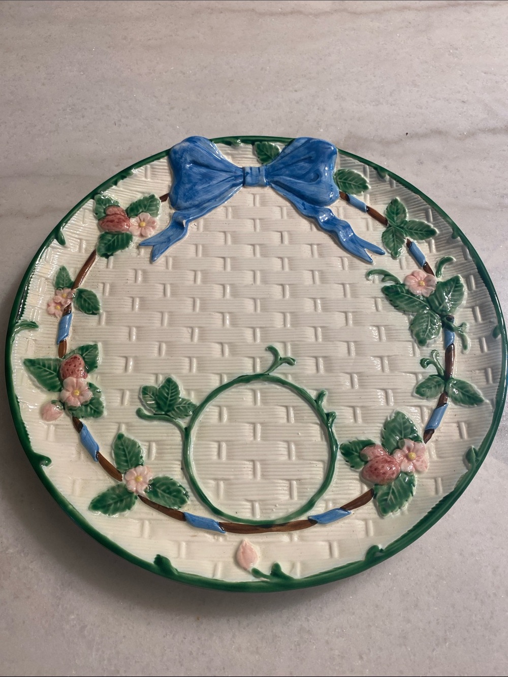 Vintage The Haldon Group Ceramic Strawberry & Bow Serving Plate Blue Green